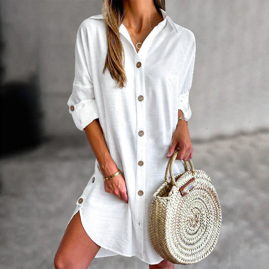IRAIDE™ Mini Vestido Blanco Liso Moderno |Victorio&Giralda™