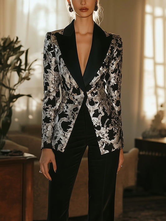 ANGELINA™ Elegante blazer negro y plateado |Victorio&Giralda™